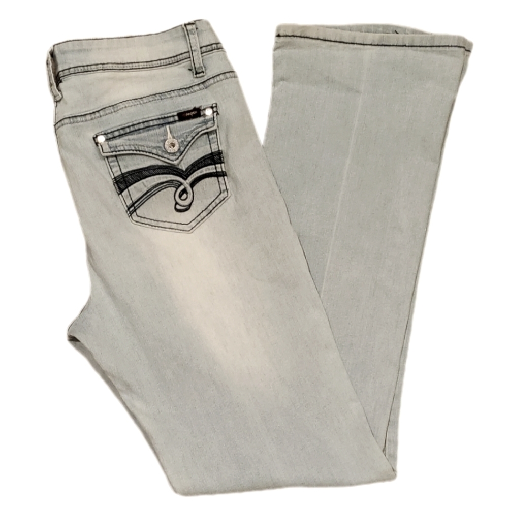 Y2K Vintage Angels Slim Bootcut Jeans Size 10 Light Wash Blue Contrast Stitching